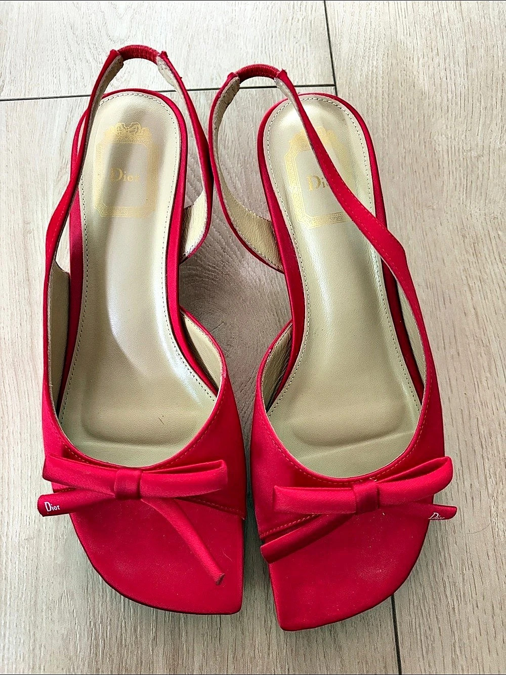 Dior Bow Slingback Heels in Coral Ref Satin